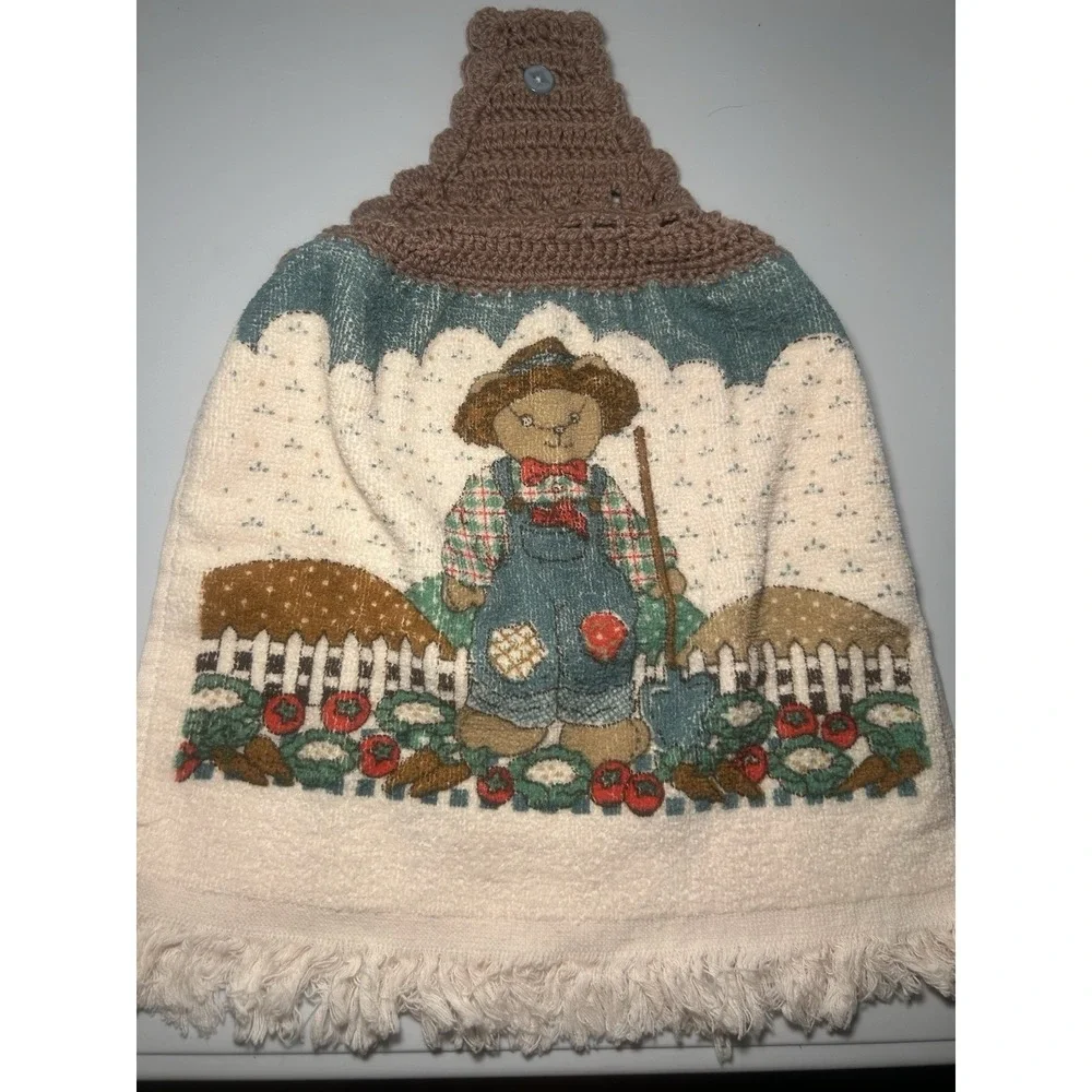 Vintage‎ Fringed Crocheted Hanging Kitchen Hand Towel -